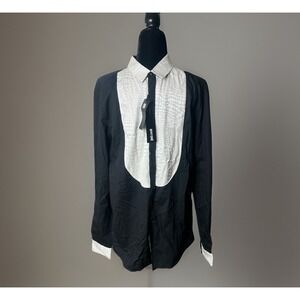 Just Cavalli Long Sleeve Alligator Embossed Tuxedo Style Shirt White Cuffs 54